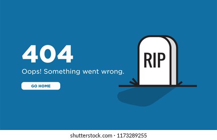 Oops Wrong Page Error Message 404 with Tombstone Vector Illustration 