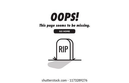 Oops Wrong Page Error Message 404 with Tombstone Vector Illustration 
