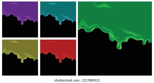 Oozing slime seamlessly Vector. Dripping green slime on black background, seamless border pattern.