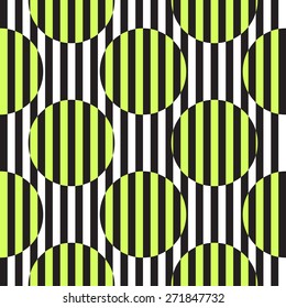 Op art. Abstract Black and White Striped Vector Seamless Pattern with round. Optical illusions