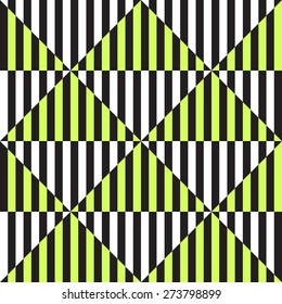 Op art. Abstract Black, White and light green Striped Vector Seamless Pattern with triangle. Optical illusions