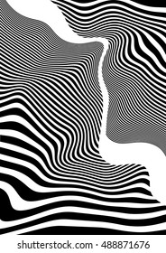 Op art abstract geometric pattern, black and white vector illustration