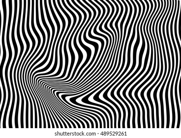 Op art abstract geometric pattern, black and white vector illustration