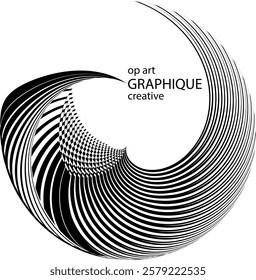 op art creative dynamic pattern, modern halftone lines background, vector texture