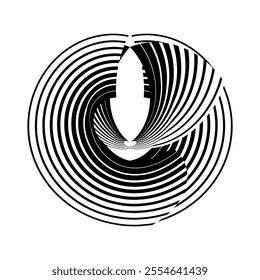 op art creative geometric circle pattern, abstract halftone lines black and white background, vector modern design element