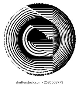 op art creative geometric dynamic pattern, modern black and white background, vector design element