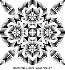 op art creative geometric pattern, abstract floral ornament, vector decorative element