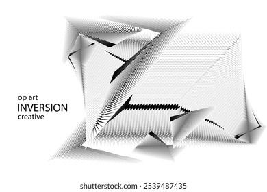 op art creative geometric pattern, abstract halftone lines black and white background, vector modern design element