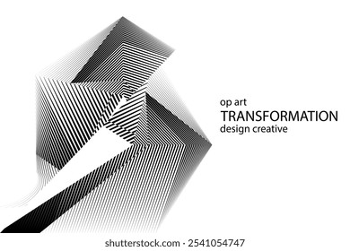 op art creative geometric pattern, abstract halftone lines black and white background, vector modern design element
