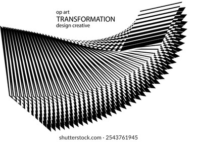 Patrón geométrico creativo del arte del op, fondo blanco y negro abstracto de las líneas del semitono, elemento del diseño del Vector