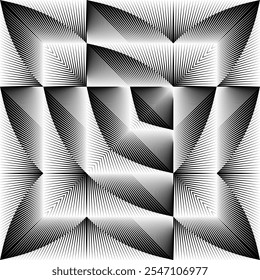 op art creative geometric pattern, abstract halftone lines black and white background, vector modern design element