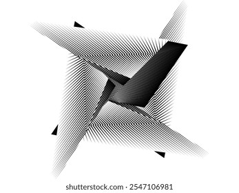 op art creative geometric pattern, abstract halftone lines black and white background, vector modern design element