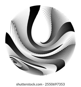 op art creative geometric pattern, abstract halftone lines black and white background, vector modern design element
