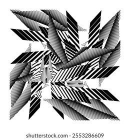 op art creative geometric pattern, abstract halftone lines black and white background, vector modern design element