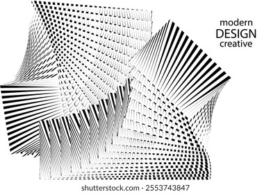 op art creative geometric pattern, abstract halftone lines black and white background, vector modern design texture