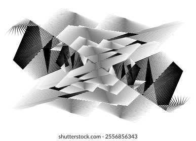 op art creative geometric pattern, abstract halftone lines black and white background, vector modern design element