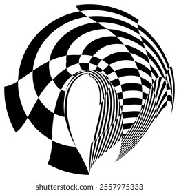op art creative geometric pattern, halftone black and white background, vector modern design element