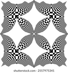 op art creative geometric pattern, halftone black and white background, vector modern design element