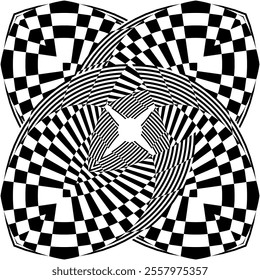 op art creative geometric pattern, halftone black and white background, vector modern design element