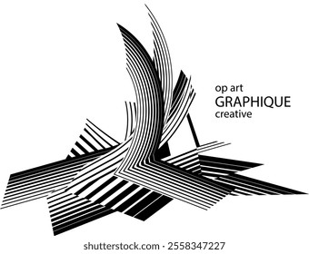 op art creative geometric pattern, abstract halftone black and white background, vector modern design element