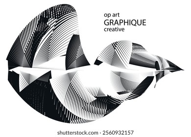 op art creative geometric pattern, halftone black and white background, vector design element