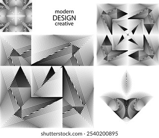 op art creative geometric patterns, abstract halftone lines backgrounds, vector modern design elements