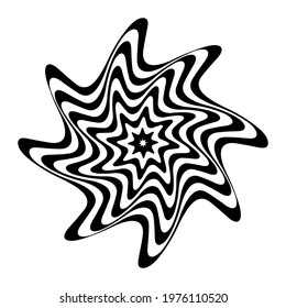 Op art design element. Illusion of twisting rotating movement. Abstract wavy lines pattern. Vector illustration.