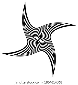 Op art design element. Twisting rotation movement. Abstract black and white striped lines pattern. Vector illustration.