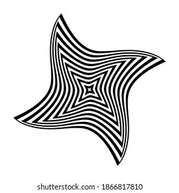 Op art design element. Twisting rotation movement. Abstract black and white striped lines pattern. Vector illustration.