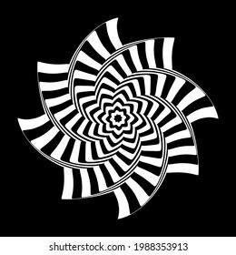 Op art design element. Twisting rotation movement illusion. Vector illustration.