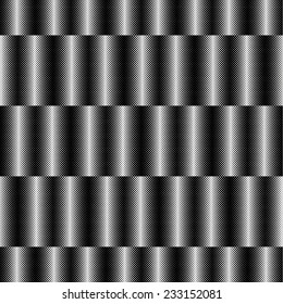 Op Art Design, Striped Checkered Vector Seamless Pattern, Horizontal Lines Appears to Tilt