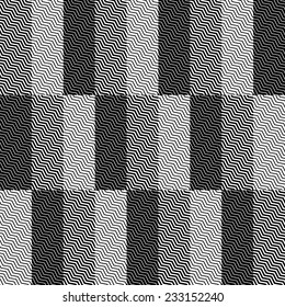 Op Art Design, Zig Zag Checkered Vector Seamless Pattern, Rows Appears to Tilt