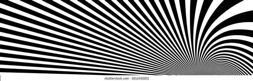 Arte de Op distorsionó la perspectiva líneas negras y blancas en el fondo del vector de movimiento 3D abstracto, ilusión óptica patrón lineal demente, ilustración psicodélica artística.