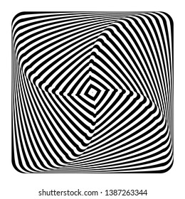 Op art geometric design element. Square convex 3D shape. Torsion illusion. Vector art.