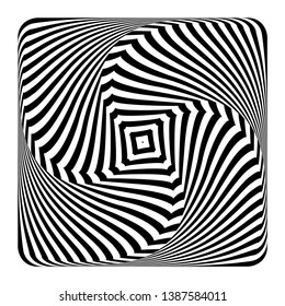 Op art geometric design element. Square 3D shape. Torsion illusion. Vector art.