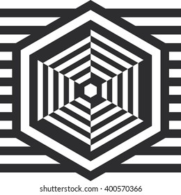 Op art with hexagon. Striped abstract illustration. Optical illusion background.