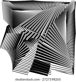 Fondo abstracto moderno del arte del arte del pop, composición de energía de líneas de efecto de onda gráfica de moda, transformación inversiva, estructura organizada compleja, construcción, abstracción lineal única, patrón dinámico geométrico creativo, Vector original decoración en blanco y negro