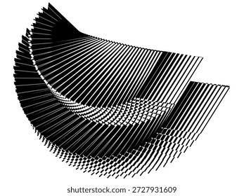 Op Art Fondo abstracto moderno, composición de energía de efecto de onda gráfica, transformación inversa, estructura organizada compleja, construcción, abstracción única, patrón dinámico geométrico creativo, Vector original Decoración en blanco y negro