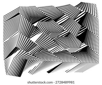 fundo abstrato moderno da arte superior, composição das linhas e formas do efeito da onda gráfica, estrutura organizada complexa, construção, padrão dinâmico geométrico criativo, vetor original decoração em preto e branco