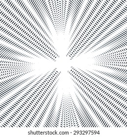 Op art, moire pattern. Relaxing hypnotic background with geometric black lines.
