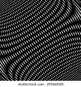 Op art, moire pattern. Relaxing hypnotic background with geometric black lines.