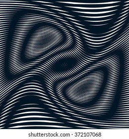 Op art, moire pattern. Relaxing hypnotic background with geometric black lines.