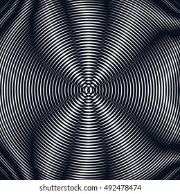 Op art, moire pattern. Relaxing hypnotic background with geometric black lines.