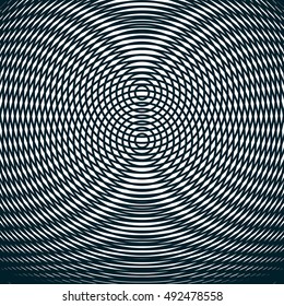 Op art, moire pattern. Relaxing hypnotic background with geometric black lines.