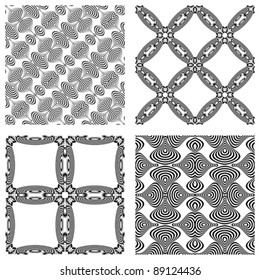 op art monochromatic patterns, abstract seamless textures; vector art illustration