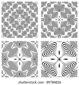 op art monochromatic patterns, abstract seamless textures; vector art illustration