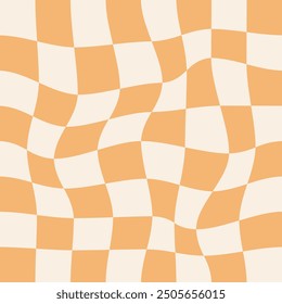 Fondo de mosaico de arte pop. Patrón de cuadros distorsionados naranja y blanco Abstractas. Ilusión óptica de fondo retro.