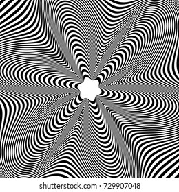 An op art pattern is featured in an abstract background illustration.