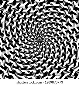 Op art rotation geometric pattern. 3D illusion effect. Vector illustration.