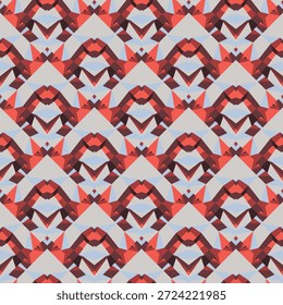 op art seamless geometric pattern, ornament, modern red blue background, fashion print, vector texture